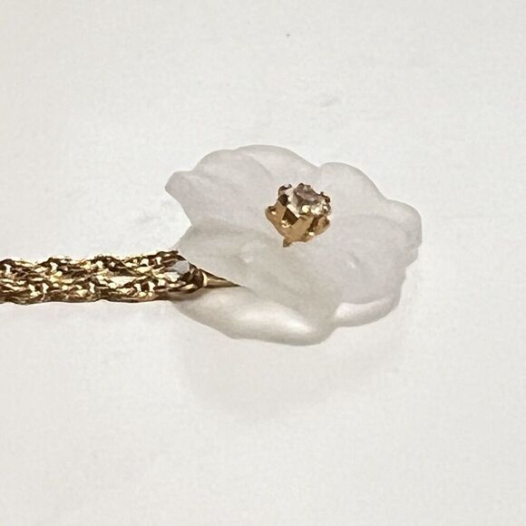 White Flower Rhinestone Gold Necklace 8” Length Floral Dainty Minimal - Picture 3 of 5
